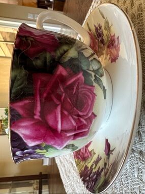 Decorative Pink Rose Teacup and Saucer - Floral Porcelain